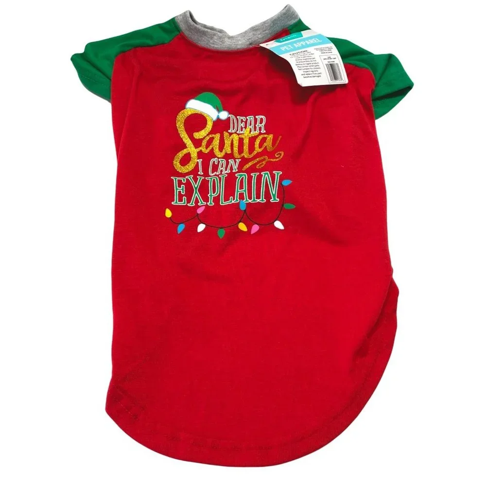 Dog Christmas Costume Red Shirt Size Large Dear Santa I Can Explain NWT